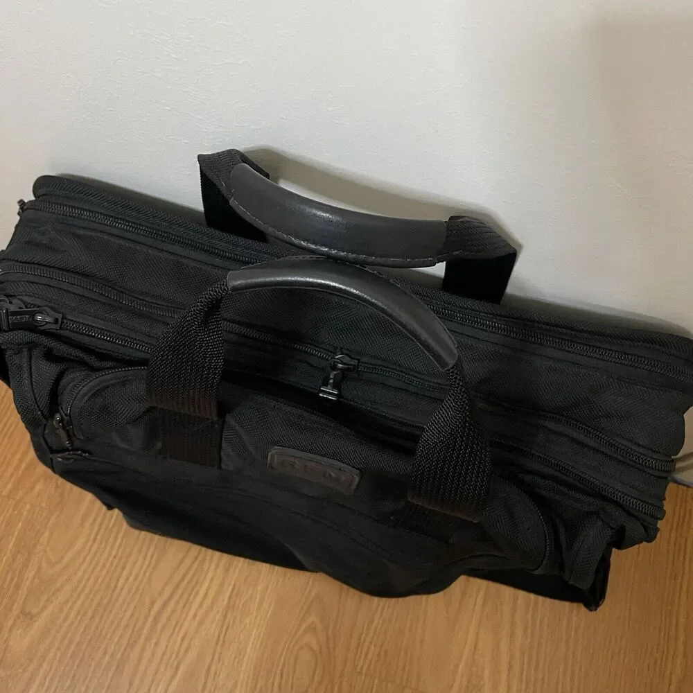 TUMI black nylon full zip messenger expander portfolio crossbody briefcase bag